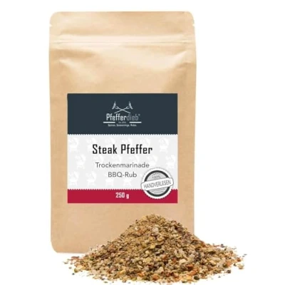 Abbildung von Pfefferdieb® Steak Pfeffer Premium Grillgewürz Steakgewürz BBQ Rub Trockenmarinade pikant würzige Rauchnote 250g