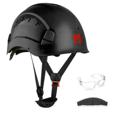 Abbildung von Mustbau Sicherheitshelm, EN397 Schutzhelme mit Antibeschlag Brille, 53 63 cm Verstellbarer Kopfumfang, strapazierfähiges ABS Material Für Männer Frauen Schwarz