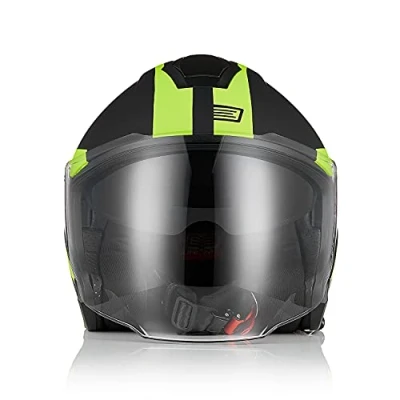 Abbildung von ORIGINE Motorradhelm Jethelm Roller Helm Scooter Moped Mofa mit Doppelvisier ECE Zertifizierung (Techy Fluo Yellow Black,M)
