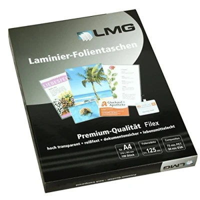 Abbildung von LMG LMGA4 125L Laminierfolien A4, 228 x 303 mm, 2 125 mic zum Abheftung mit 4er Fachlochung, 100 Stück