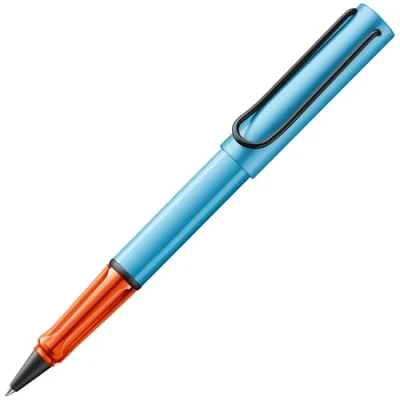 Abbildung von Lamy AL star denim Tintenroller leichter Stift mit transparenten, ergonomischen Griff &amp; Strichbreite M Gehäuse aus Aluminium Tintenrollermine 63 in schwarz