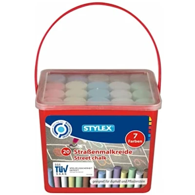 Abbildung von Stylex Schreibwaren Malkreide 20 Stangen Straßenkreide / Straßenmalkreide im praktischen Eimer