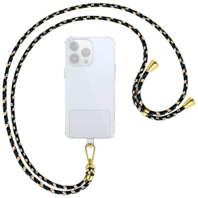 Abbildung von mtb more energy® Universal Handykette Clear Camouflage Metallteile Gold transparenter Patch kompatibel mit vielen Handyhüllen Zubehör Smartphone zum Umhängen
