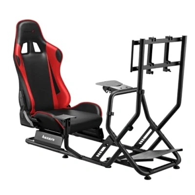 Abbildung von huzaro Speed 6.0 SIM Racing Simulator Cockpit GT F1 Rennsimulator Lenkrad Ständer Klappbar Werstellbare Rückenlehne mit Allen Lenkrädern und Pedalen kompatibel Schwarz Rot Gaming Sitz