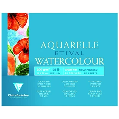 Abbildung von Clairefontaine 96454C Aquarellblock Etival (4 seitig verleimt, 25 Blatt, 200g, für alle Nasstechniken geeignet, feinkörnig, 100% Zellulose, 24 x 30 cm) weiß