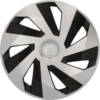 Abbildung von cartrend Radkappen Flow, 14 Zoll, für alle gängigen Stahlfelgen, aus Spezial ABS Qualitätskunststoff, schlagfest, zweischichtige Metallic Lackierung, überlackierbar, schwarz silber, 4 Stück