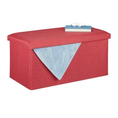 Abbildung von Relaxdays Sitzbank mit Stauraum, Leinen Optik, gepolstert, Flur, Schlafzimmer, Truhenbank, HBT: 38 x 76,5 38,5 cm, rot