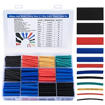 Abbildung von 800 Stück Schrumpfschlauche Sortiment Set, Kabel Reparaturset Isolierschlauch 2:1 Schrumpfverhältnis Heat Shrink Tube für Kabel, DIY Werkzeug Set 5 Farben, 12 Größen