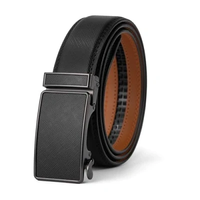 Abbildung von VRLEGEND Gürtel Herren Automatik Ledergürtel Ratsche ohne Löcher für Business Anzug,Größe Angepasst,mit Geschenkbox (Einstellbare 110cm,Schwarz 25767)