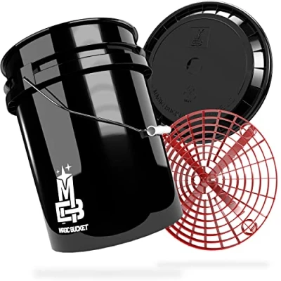 Abbildung von MAGIC BUCKET Auto Handwäsche Bundle Wascheimer Mit passendem Eimer Deckel 5 US GALLONEN ca. 20 Liter Grit Guard Eimereinsatz Schmutzsieb Waschset Schwarz/Rot