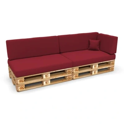 Abbildung von POKAR Palettenkissen Palettenauflagen mit abnehmbarem Bezug Palettenmöbel Palettensofa 6er Set: Sitzkissen 120x80 + Rückenlehne 120x40, Dunkelrot