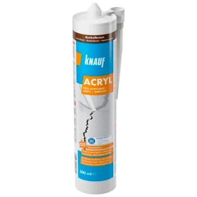 Abbildung von Knauf Maler Acryl zum Abdichten von Dehnungs und Anschluss Fugen umweltfreundliche Masse Verfugen Fenstern, Türen, Mauer Werk, Putz, Beton, Rollladen Kästen uvm., 300 ml, Braun