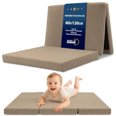 Abbildung von Reisebett Matratze 60x120 cm faltbar Dicke Faltbare für Baby Klappmatratze Kinder Braun