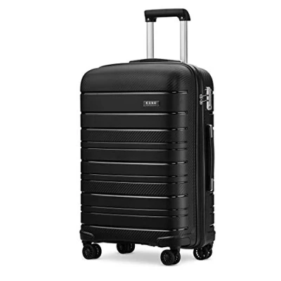 Abbildung von KONO 61 cm Leichter Mittelgroßer Hartschalenkoffer 66L Reise Handgepäck mit TSA Schloss und 4 Spinner Rädern (schwarz), Schwarz, M(Medium 24Inch),