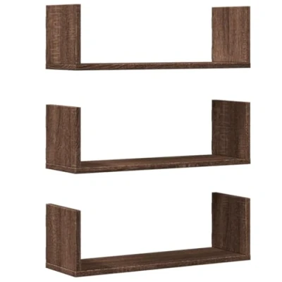Abbildung von vidaXL Wandregale 3 STK., Wandregal mit Stauraum, Hängeregal für Esszimmer Wohnzimmer, Bücherregal Schweberegal Wandboard, Braun Eichen Optik Holzwerkstoff