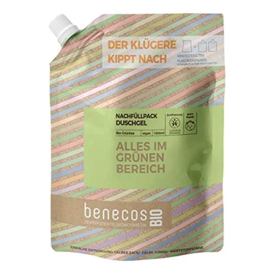 Abbildung von benecosBIO Nachfüllbeutel Duschgel BIO Grüntee ALLES IM GRÜNEN BEREICH vegan recyceltes Plastik