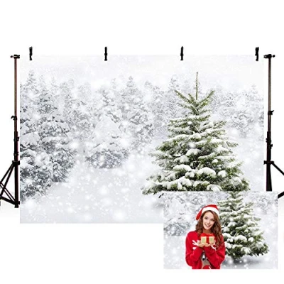 Abbildung von Mehofoto 2,1x1.5m Winter Schnee Szene Fotostudio Weihnachts Hintergrund Banner Schneeflocke Landschaft Kiefern Fotografie Kulissen Requisiten Heiligabend Kinder Erwachsene Party Dekoration