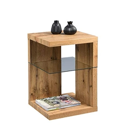 Abbildung von Beistelltisch Neville 40x60x40cm Wildeiche geölt Ablagen Tisch Kaffeetisch Caffeetisch Sofatisch Dekotisch Glastisch Metalltisch