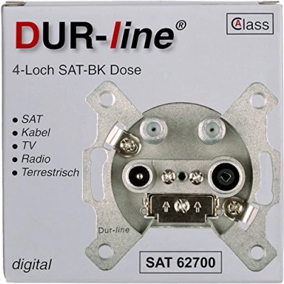 Abbildung von DUR line Antennendose 4 loch SAT Kabelfernsehen DVB T Radio Unicable für Aufputz und Unterputz geeignet (Enddose, digitaltauglich)