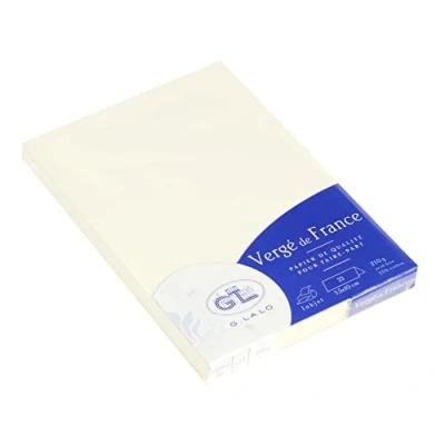 Abbildung von G. Lalo 33800L Tischaufsteller Vergé de France mit Falz (perfekt für Ihre Einladungen, 3,5 x 10 cm, 25 Tischaufsteller, 210 g) weiß