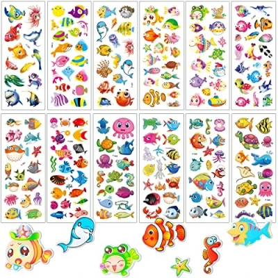 Abbildung von Meerestiere 3D Sticker Kinder Kleinkinder,Unterwasserwelt Aufkleber Kinder,12 Blätter Puffy Set,Sticker Mädchen Jungen für Belohnungsaufkleber Kinder,Mitgebsel Kindergeburtstag Gastgeschenke