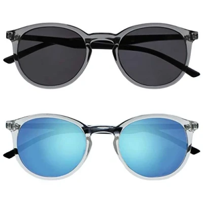 Abbildung von OPULIZE Met Sonnenbrille 2er Pack Schlank Runder Rahmen Federscharniere Kratzfeste Getönte Linse UV400 Schutz Grau Klar Schwarz Bügel Herren Damen SS60 7C