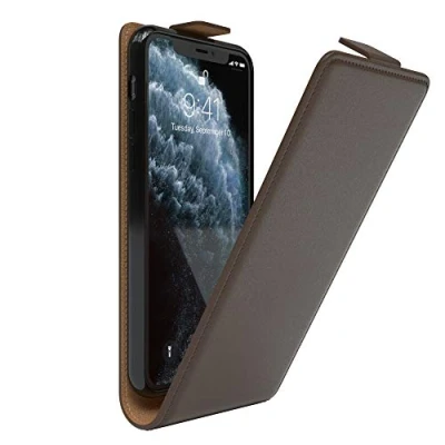 Abbildung von EAZY Case Hülle kompatibel mit iPhone 11 Pro Flip Cover zum Aufklappen, Handyhülle aufklappbar, Schutzhülle, Flipcover, Flipcase, Flipstyle vertikal klappbar, aus Kunstleder, Braun