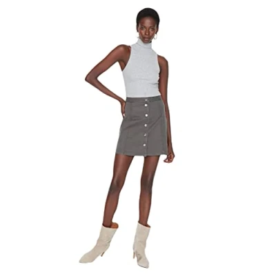 Abbildung von Trendyol Damen Mini Bleistiftrock A linie Webstoff Rock Skirt Grün Rock, Gray, 38