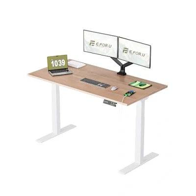 Abbildung von E.For.U® Höhenverstellbarer Schreibtisch 160x80 cm, 2 Motoren, Stabiler Höhenverstellbar Elektrisch Mit Fach Teleskop, 4 Memory Steuerung, Tischplatte (Weiß + Nussbaum)