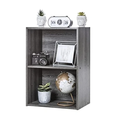 Abbildung von Iris Ohyama Modernes Bücherregal, 2 Etagen, Nachttisch, 40cm breit, Grau, Vielseitig, Modular, Offenes Regal, Für Wohnzimmer, Büro, Schlafzimmer, Platzsparend, Bücher, Dekor, Einfacher Aufbau, CX