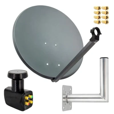 Abbildung von PremiumX SAT Anlage 80cm Antenne Quad LNB 8x F Stecker Wandhalter 25cm