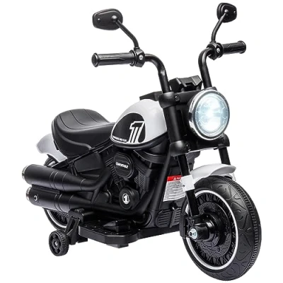 Abbildung von HOMCOM Elektro Kindermotorrad mit 2 abnehmbaren Stützrädern, 3 km/h, Belastbarkeit 25 kg, (1 tlg), für 1,5 Jahre Kinder, weiß, 76 x 42 57 cm