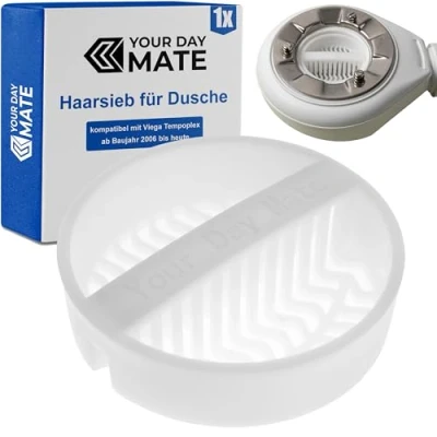 Abbildung von Haarsieb für Dusche, 1 Stück, Weiß, kompatibel mit Viega Tempoplex ab Baujahr 2006 bis heute, Ersatz Tauchrohr Haarfänger Dusche Modell 6961.96, 582 951, Haarfilter Siebeinsatz Duschablauf Siphon