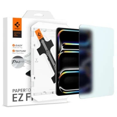 Abbildung von Spigen PaperTouch EZ Fit kompatibel mit iPad Pro 11 Zoll M4 (2024), 5. Generation, Papier Textur, Matt, Installationsschablone, 9H Härte