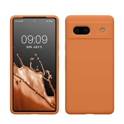 Abbildung von kwmobile Hülle kompatibel mit Google Pixel 7a Silikon Handy Case Handyhülle weiche Oberfläche kabelloses Laden Warme Aprikose