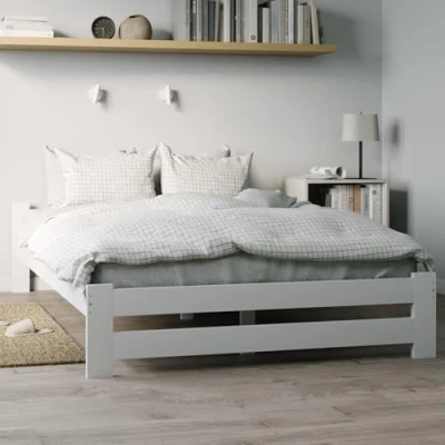 Abbildung von Home Collective Holzbett mit Lattenrost Modern Bett Kiefer Bettgestell Massivholzbett Klassisch (90x200, 120x200, 140x200, 160x200 cm), Doppelbett, Skandi Boho Landhaus Kopfteil flach 140x200 cm weiß