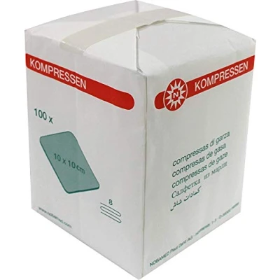 Abbildung von Mullkompressen 10x10 cm unsteril 8fach 100 St