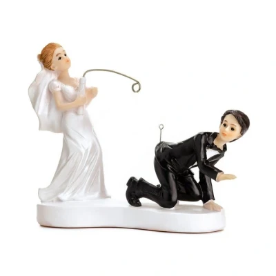Abbildung von partydeco Tortenstecker, Tortenfigur Hochzeit 13cm Brautpaar mit Angel Weiß / Schwarz