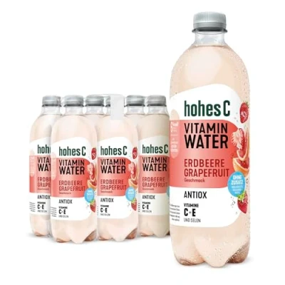 Abbildung von hohes C Vitamin Water Antiox Erdbeere &amp; Grapefruit (6 x 750ml), Zellschutz vor oxidativem Stress: C, E + Selen, nur 6kcal/100ml, ohne Zuckerzusatz Süßungsmittel, vegan
