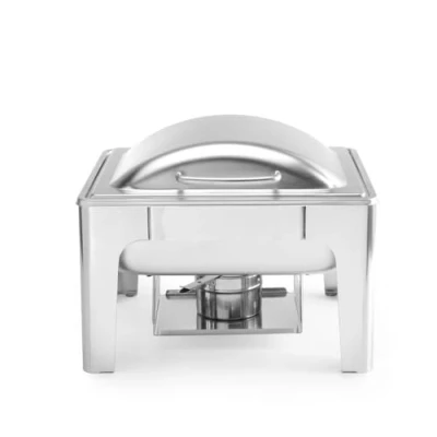 Abbildung von HENDI Chafing Dish, Satiniert, Inkl. zwei Brennpastenbehälter, einer Lebensmittelpfanne, einem Wasserbehälter, Warmhaltebehälter, Speisewärmer, GN 1/2, 4L, 365x370x(H)280mm, Edelstahl