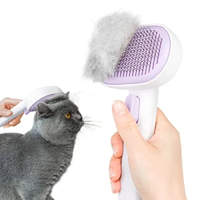 Abbildung von aumuca Katzenbürste mit Auslöseknopf, Dauerhaft Katzen Bürste Kurzhaar und Langhaar zum Entfernen von Losem Fell Massage