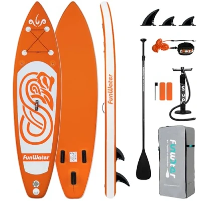 Abbildung von FunWater Stand Up Paddling Board Aufblasbares SUP mit Paddel, Flossen, Rucksack, Pumpe, Reparaturset, Leash