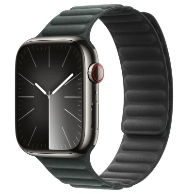 Abbildung von Apple Watch Armband Original Echtes Leder Grün Geeignet für Series 1 9 / SE Ultra (2)