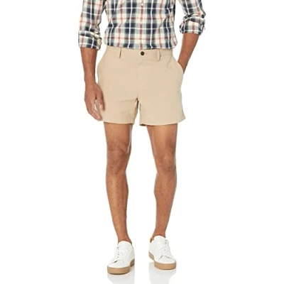 Abbildung von Amazon Essentials Herren Oxford Shorts aus leichtem bequemem Stretchmaterial 13 cm schmale Passform (zuvor Goodthreads), Khakibraun, 36W
