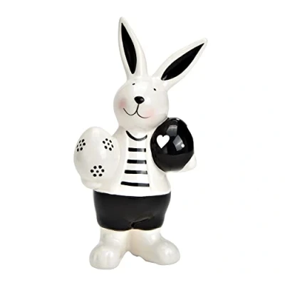 Abbildung von matches21 Hübscher Deko Hase aus Keramik Dekofigur Hasenfigur Eier Osterdeko Ostern Frühlingsdeko schwarz weiß 10x17 cm