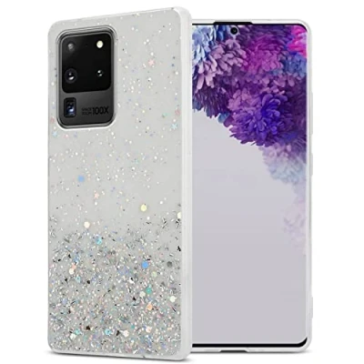 Abbildung von Cadorabo Hülle kompatibel mit Samsung Galaxy S20 Ultra Rundumschutz TPU Silikon Case Mädchen Glitzer Strass Design Slim Kratzfest Weiche Bling Schutzhülle für in Transparent