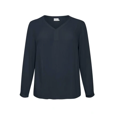 Abbildung von KAFFE CURVE Langarm Bluse KCami Damen V Ausschnitt Lassig Langarmshirt Große Größen Midnight Marine 44