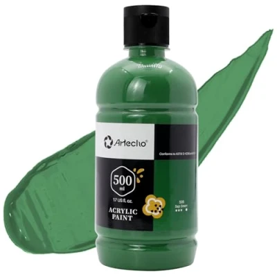 Abbildung von Artecho Acrylfarbe Saftgrün 500 ml, Wasserfest und Lichtecht, Schnell Trocknend, für Leinwand, Holz, Stoff, Handwerk, Leder Stein.
