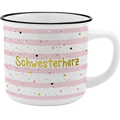 Abbildung von GRUSS &amp; CO Becher Motiv &quot;Schwesterherz&quot; New Bone China Porzellan, Emaille Optik, 35 cl Geschenk Schwester 46978