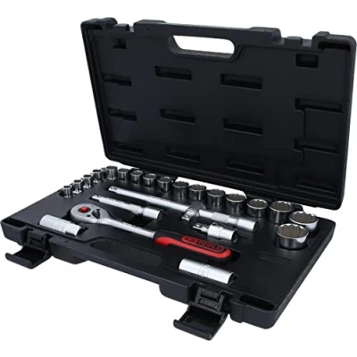 Abbildung von KS TOOLS 911.1595 Steckschlüsseleinsatz Set Zwölfkant Chrom Vanadium Stahl 1/2Zoll mit Ratschenfunktion Vierkant